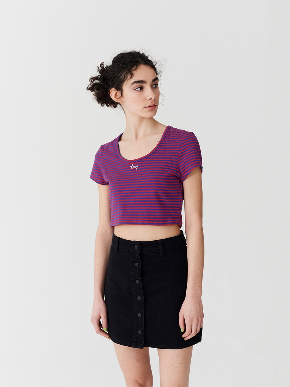 Lazy Oaf Lazy Striped Scoop Neck Cropped Tee - Picture 3 of 10